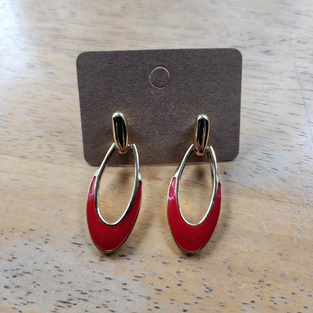 Elegant Red and Gold Drop Earrings